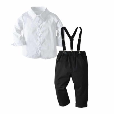garnitur chłopięcy czarne spodnie z białą koszulą i szelkami