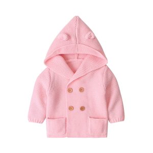 różowy sweterek rozpinany dla niemowlaka z kapturem