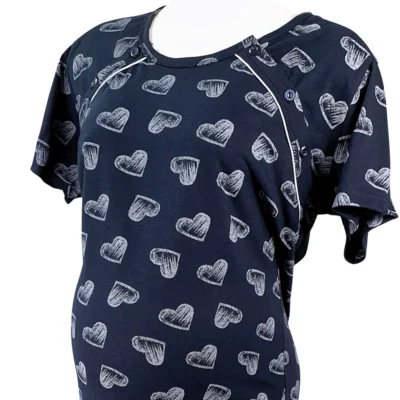 koszula nocna ciążowa do karmienia granatowa serca 2