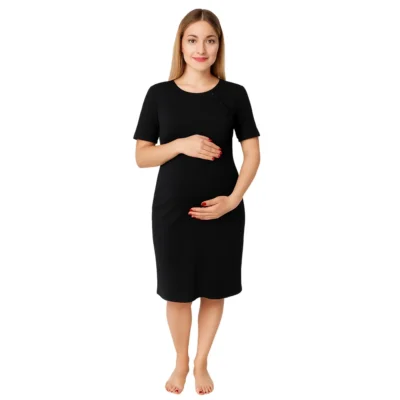 koszula nocna do karmienia czarna jednolita koszula ciążowa koszula do karmienia