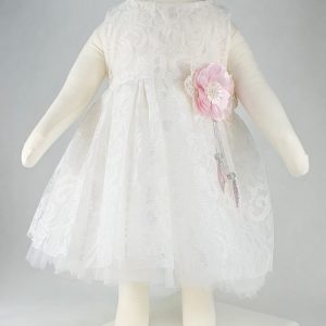 biała sukienka niemowlęca bez rękawów z kwiatkiem