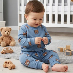 dres niemowlęcy dla chłopca w misie niebieski