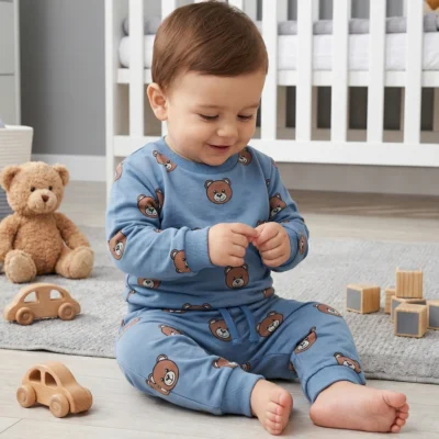 dres niemowlęcy dla chłopca w misie niebieski