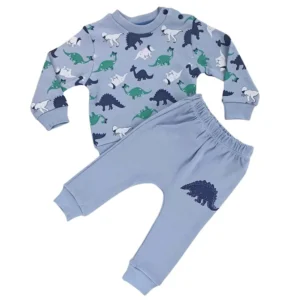 dresik niemowlęcy dla chłopca niebieski w dinozaury dres dla niemowlaka