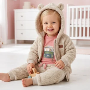 futerkowy komplet dresowy dla niemowlaka z bluzeczką beżowy