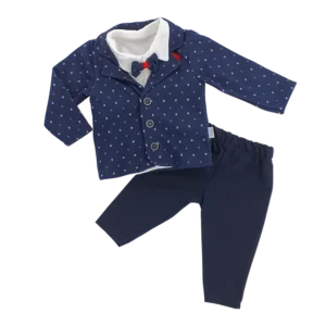 Komplet marynarka niemowlęca, koszula i spodnie - granatowy