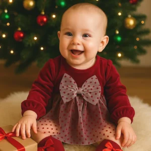 sukienka świąteczna dla niemowlaka bordowa ubranka świąteczne dla niemowlaka