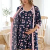 szlafrok i koszula do karmienia granatowy w kwiaty