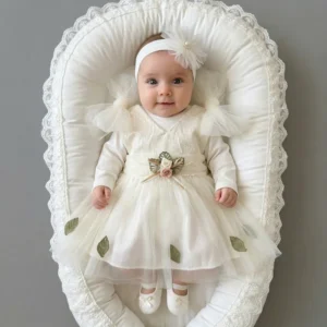 sukienka do chrztu dla dziewczynki 62-68 zestaw biała sukienka, body, opaska i buciki