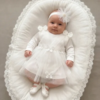 sukienka na chrzciny 62-68 zestaw motyle