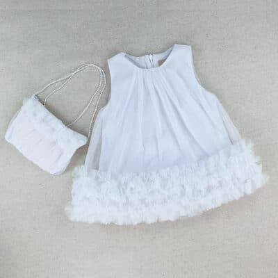 biała tiulowa sukienka dla dziewczynki niemowlaka torebka