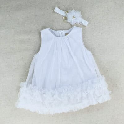 biała tiulowa sukienka dla dziewczynki niemowlaka opaska