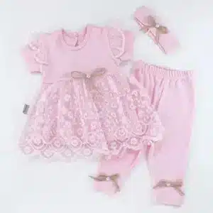różowa sukienka dla niemowlaka i legginsy