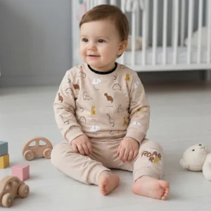 beżowe dresy niemowlęce chłopięce dinozaury
