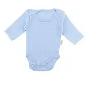 niebieskie azurowe body niemowlęce z długim rękawem, letnie ubranka dla niemowląt