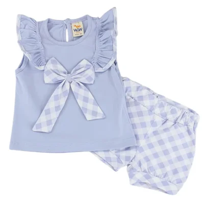 komplet niemowlęcy koszulka i spodenki dla dziewczynki fiolet letnie ubranka dla niemowląt