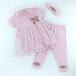 różowa sukienka dla niemowlaka i legginsy