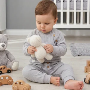 komplet prążkowany dla chłopca szary dresy dla niemowląt