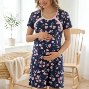 koszula nocna do karmienia na napy granatowa w kwiaty