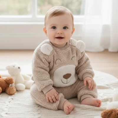 ciepły dres pluszowy dla niemowlaka beżowy dres dla niemowlaka