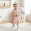 tiulowa sukieneczka dla dziewczynki z opaską łososiowa