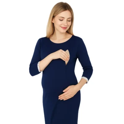 Elegancka koszula do karmienia - granatowa na suwak