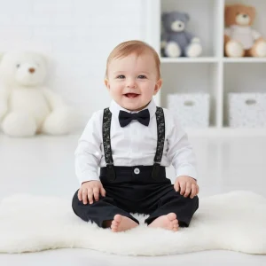 elegancki zestaw dla chłopca czarny ubranko do Chrztu dla chłopca
