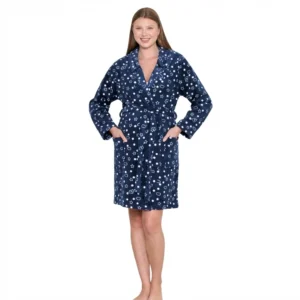 Szlafrok polarowy z kapturem - granatowy