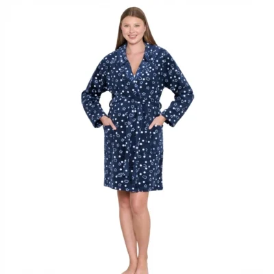 Szlafrok polarowy z kapturem - granatowy