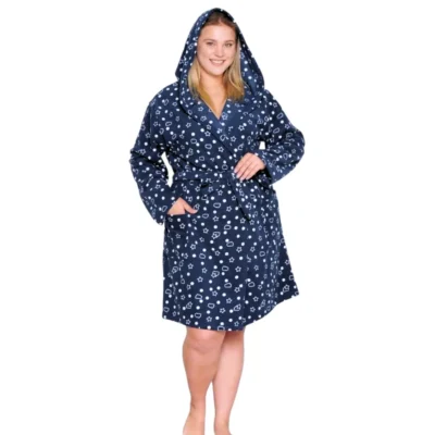 szlafrok granatowy polarowy plus size z kapturem