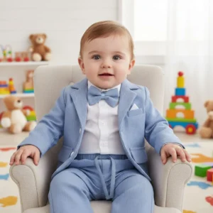 ubranko do chrztu dla chłopca garnitur niemowlęcy błękitny