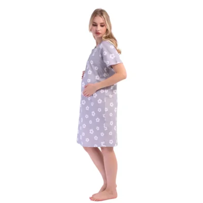 Koszula nocna do karmiącej - szara w kwiaty