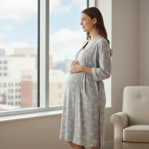 szlafrok ciążowy damski szary serduszka