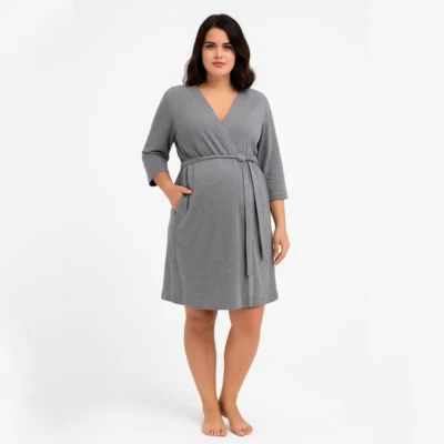 szlafrok ciążowy szary głądki melanż