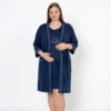 Bawełniany komplet szlafrok i koszula do karmienia plus size - granatowy szlafrok