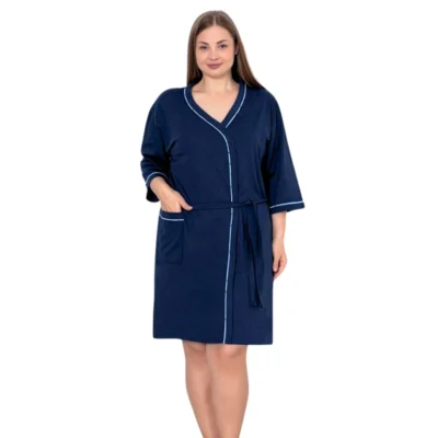 Bawełniany komplet szlafrok i koszula do karmienia plus size - granatowy szlafrok