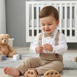 elegancki komplet beżowy dla chlopca