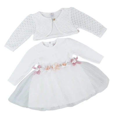 biała sukienka niemowlęca z bolerkiem koronkowym