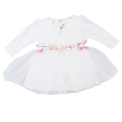 Biała sukienka do chrztu z bolerkiem koronkowym