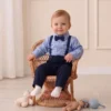 Elegancki niebiesko-granatowy komplet dla chłopca Elegancki komplet niebiesko-granatowy z szelkami dla chłopca
