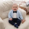 Elegancki granatowy komplet dla chłopca ze sweterkiem - Eleganckie ubranka dla chłopca