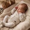sweterkowy komplet niemowlęcy beżowy komplet dzianinowy dla niemowlaka